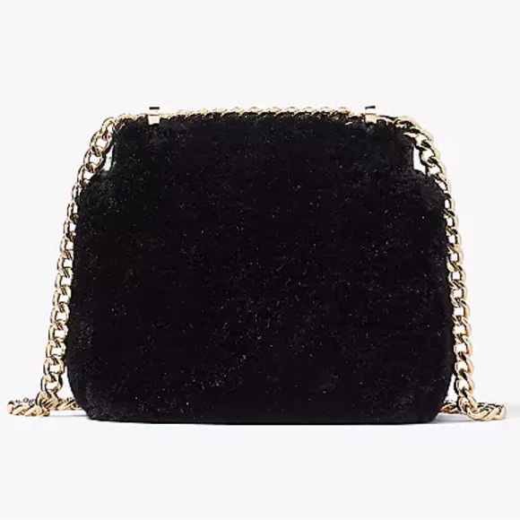 kate spade Crossbody Black Carey Faux Fur Micro Flap Crossbody NWT Gold Hardware - Picture 6 of 6